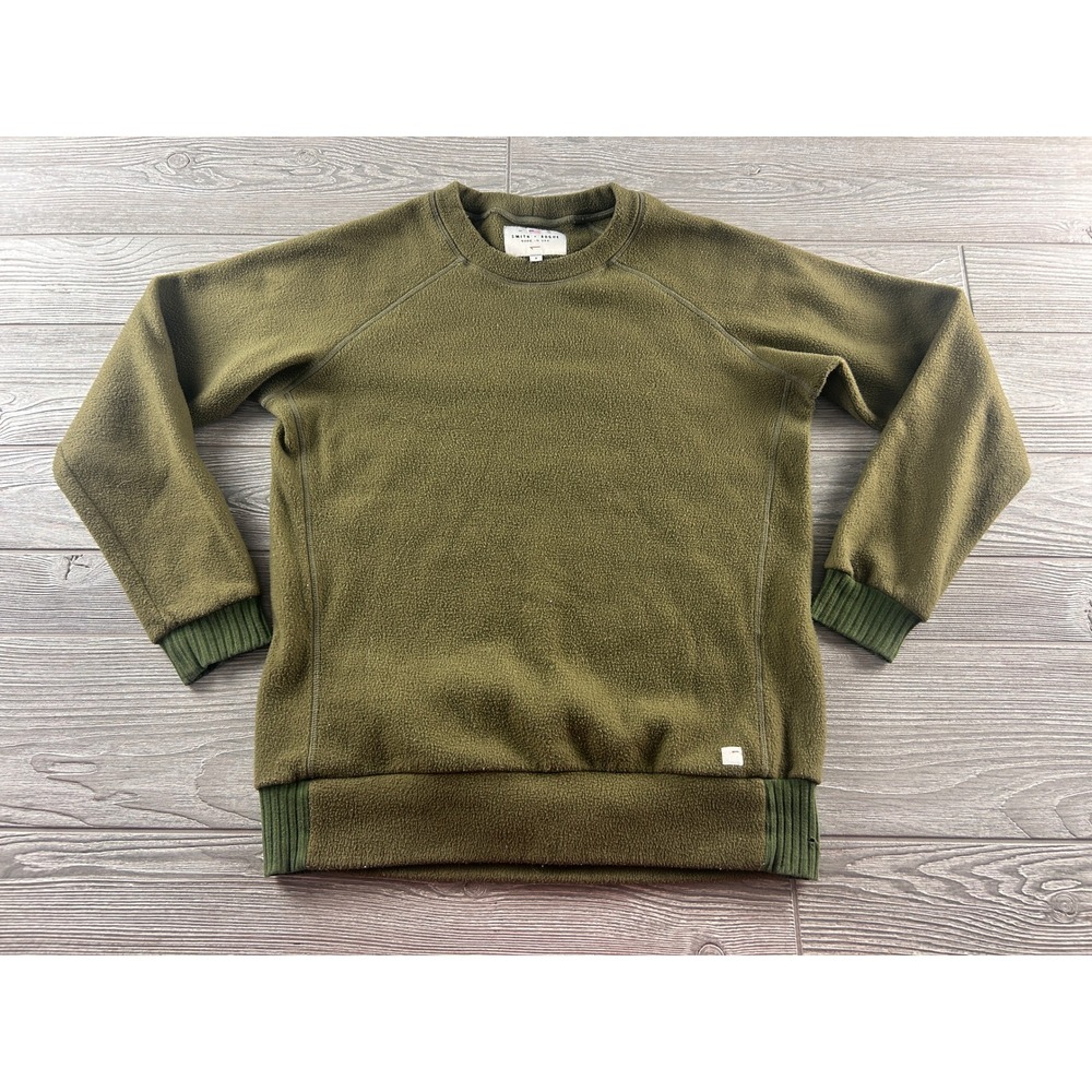 Smith + Rogue Polartec Fleece Sweatshirt Mens Small Olive Green Made in USA Crew